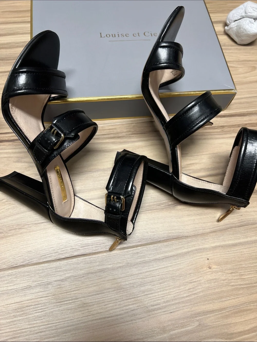 Louise et Cie Black Leather Buckle-Strap Heels